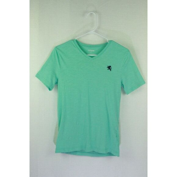 Express T-Shirt V Neck Short Sleeve Cotton Blue Embroidered Logo Womens XS - Picture 1 of 6